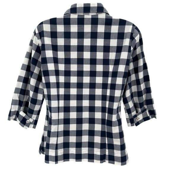 Haldora Rhinebeck New York Womens Navy White Checkered Abalone Button Up Shirt S - Picture 3 of 7